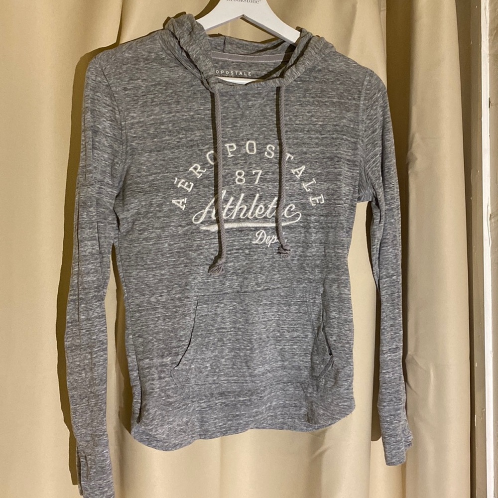 Aeropostale Gray Heather Fitted Hoodie Sweater